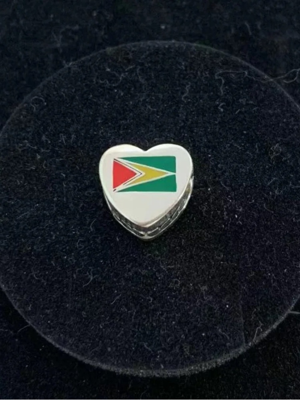 Pandora Heart Charm with Guyana Flag Enamel - Red, Green, Yellow